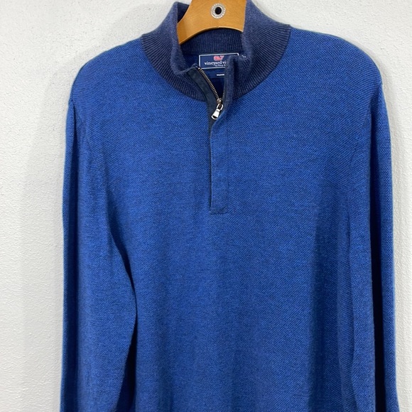 Vineyard Vines mock 1/4 zip neck, merino wool, cobalt blue pullover sweater - Picture 4 of 9